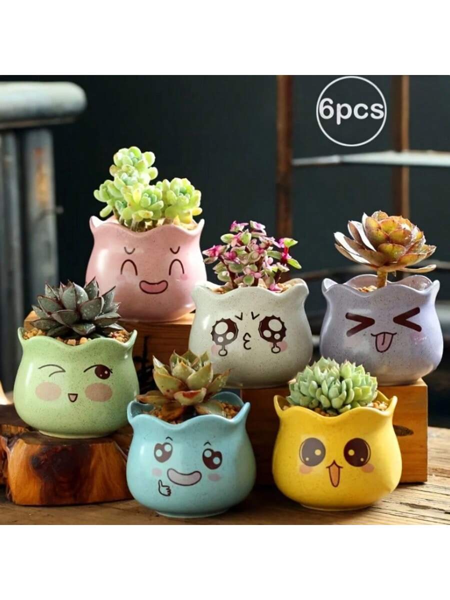 6pcs/set Cartoon Cute Ceramic  - огляд і ціна Aloe Vera Pot